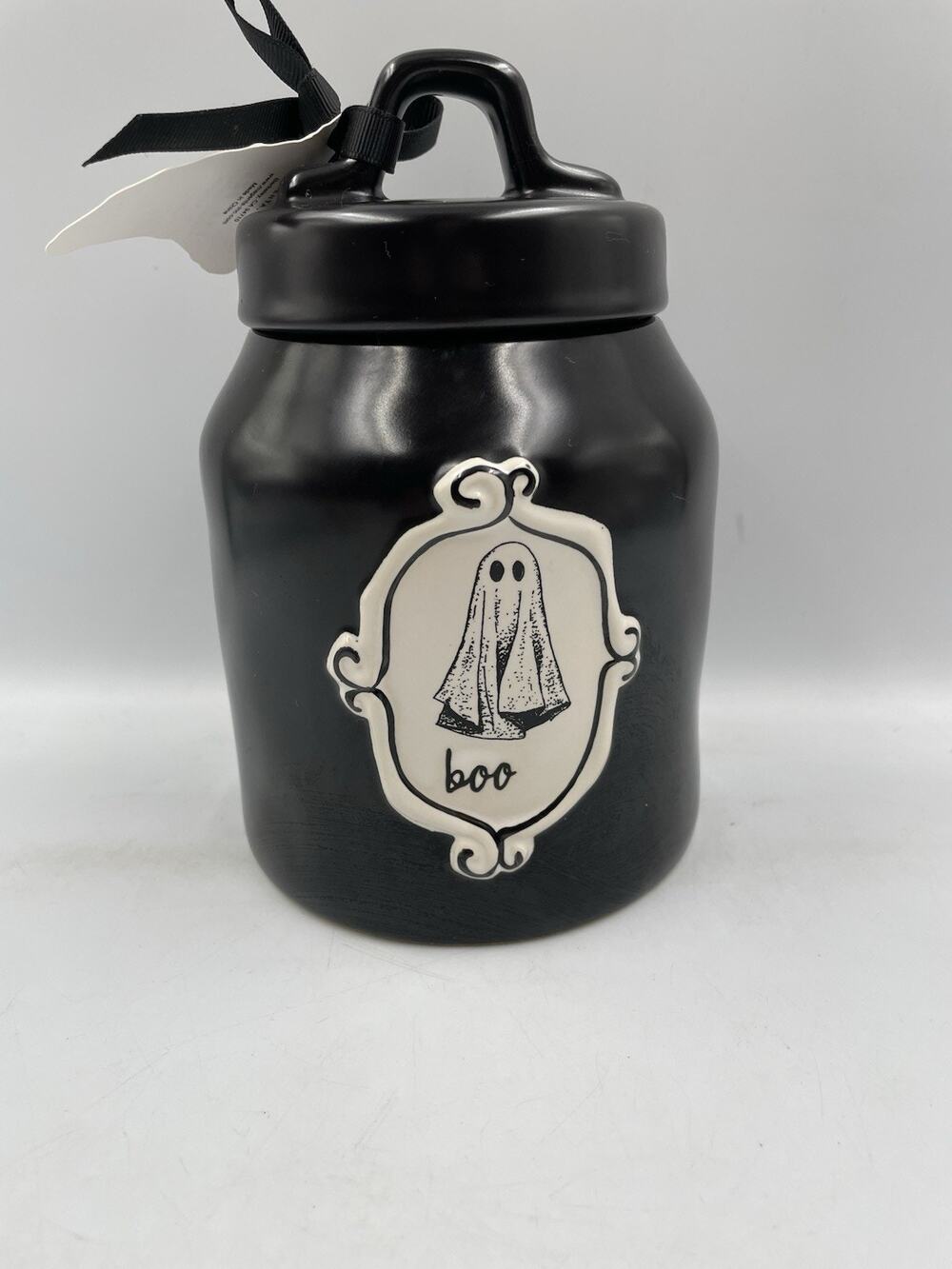 RAE DUNN Artisan Halloween Collection Black “Boo Jar” Ghost Canister NWT